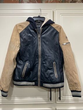 mauritius leather jacket black beige size 12